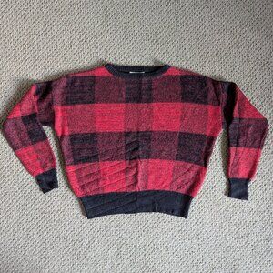 TNA Black & Red Plaid Sweater – with Cashmere & Angora Blend, XXS (fits like S)
